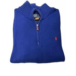 Ralph Lauren Royal Blue Half-Zip Red Pony Pullover Sweater Sz L